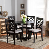 Baxton Studio Tricia-Grey/Dark Brown-5PC Dining Set Tricia Modern and Contemporary Grey Fabric Upholstered and Dark Brown Finished Wood 5-Piece Dining Set